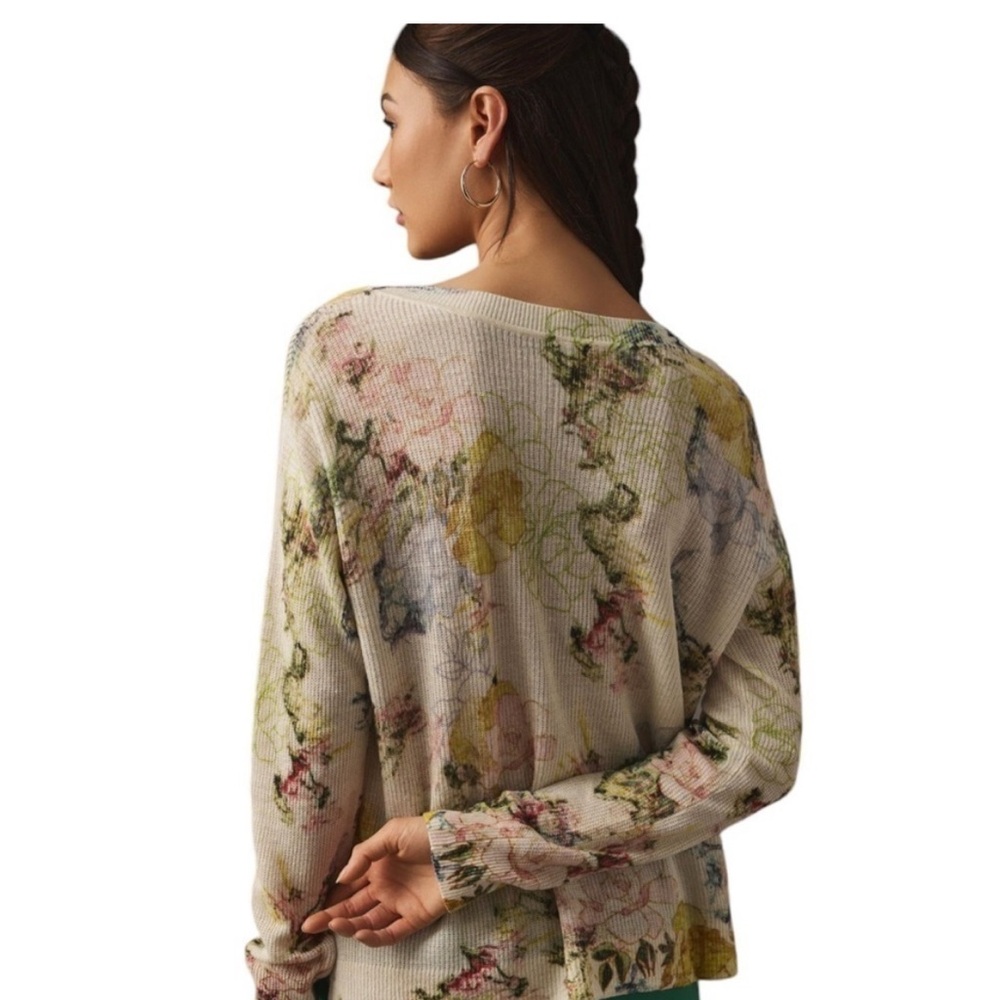 By Anthropologie Printed V-Neck Sweater - Size M - Picture 3 of 6